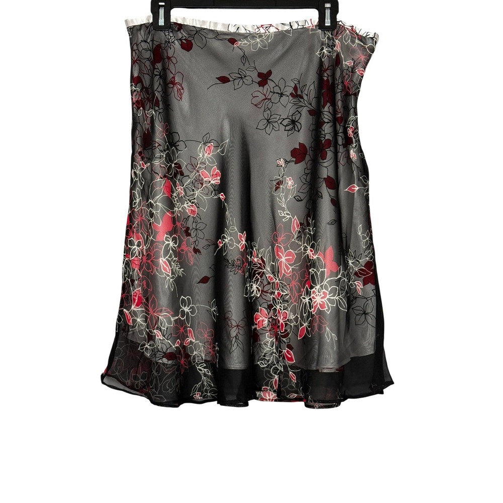 Apt. 9 Floral Midi Skirt 14 Black Sheer Overlay Layered Knee Length Office Siren